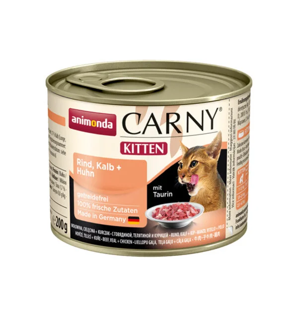 PISICI - Mancare umeda pentru pisici Carny Cat Junior, Vita + Vitel + Pui, 200g