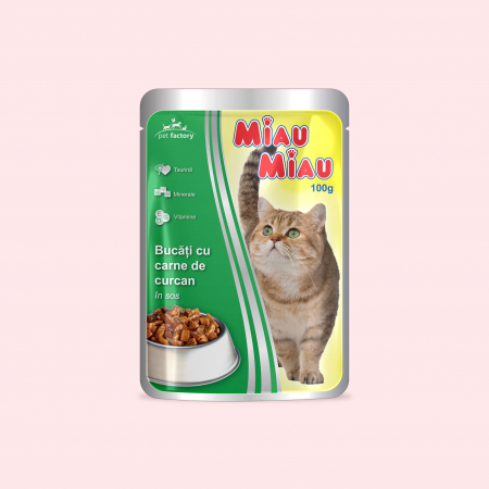 Hrana umeda pisici - MIAU MIAU Cat Plic Curcan 100g