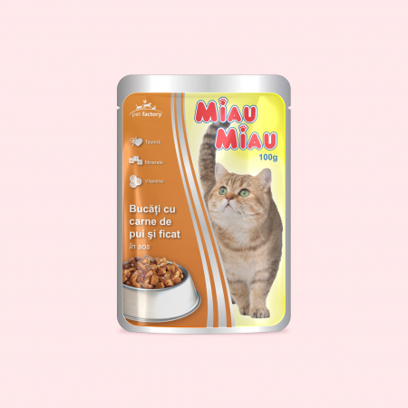 Hrana umeda pisici - MIAU MIAU Cat Plic Pui și Ficat 100g