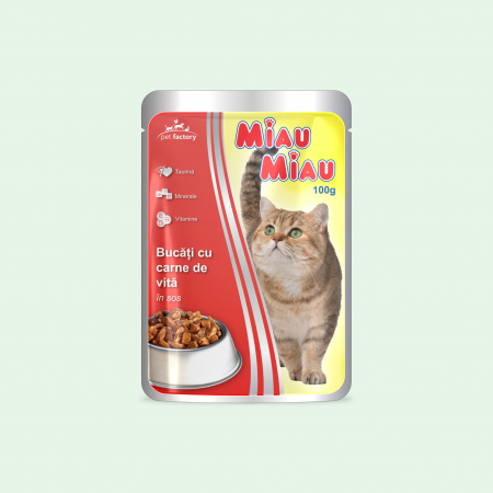 Hrana umeda pisici - MIAU MIAU Cat Plic Vită 100g