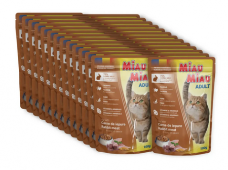 Hrana umeda pisici - MIAU MIAU, Iepure, plic hrană umedă pisici, (în sos), bax, 100g x 24buc