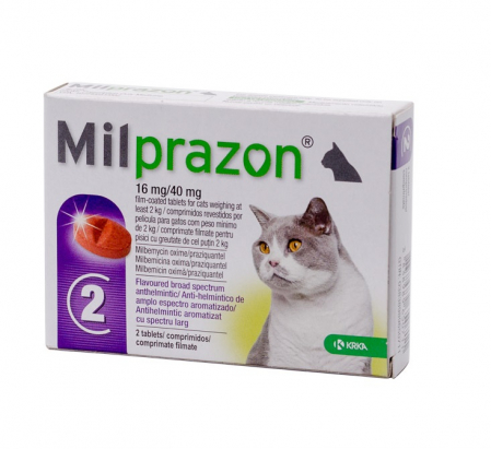 Antiparazitare interne si externe - Milprazon Cat 16 / 40 mg (2 - 8 kg), 2 tablete