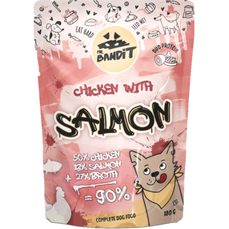 Hrana umeda caini - MR. BANDIT Hrana Umeda Pentru Caini, Carne de Pui si Somon in Sos, 180g