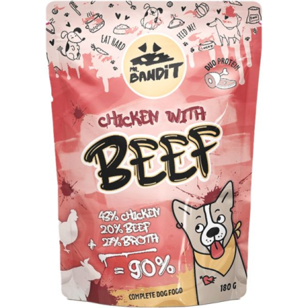 Hrana umeda caini - MR. BANDIT Hrana Umeda Pentru Caini, Carne de Pui si Vita in Sos, 180g