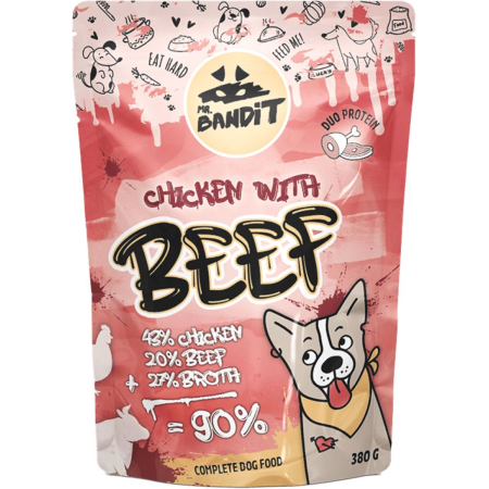 Hrana umeda caini - MR. BANDIT Hrana Umeda Pentru Caini, Carne de Pui si Vita in Sos, 380g