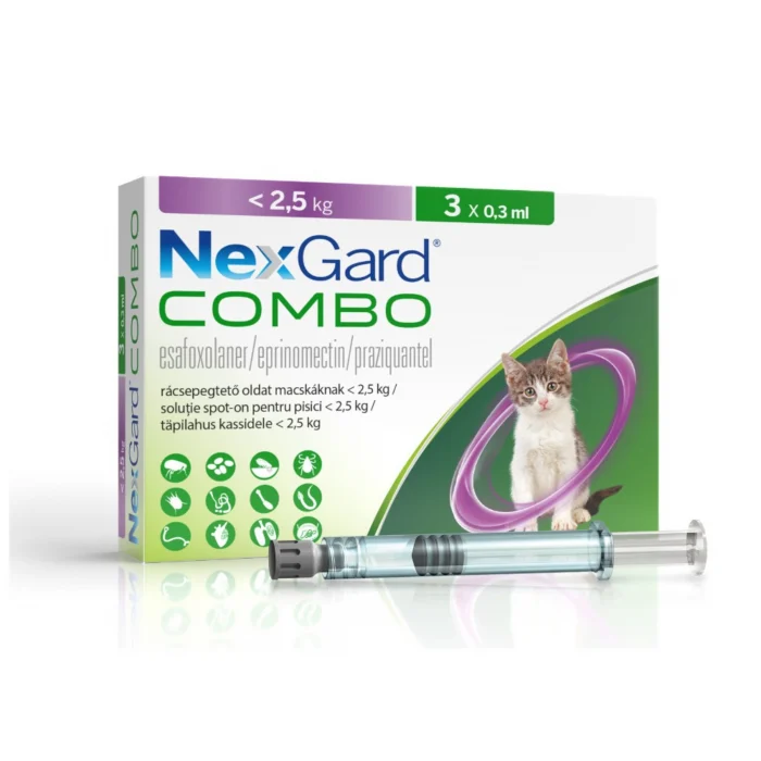 Antiparazitare interne si externe - NexGard Combo solutie spot-on pentru pisici < 2.5 kg, 3x0.3 ml