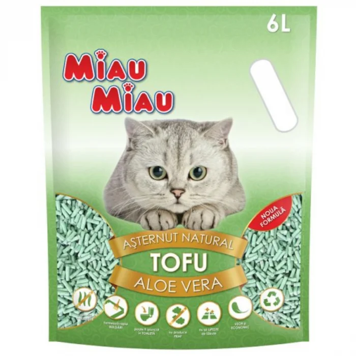Asternut litiera/ Silicat/ Nisip - Nisip Pisici Tofu Aloe Vera, Miau Miau 6L