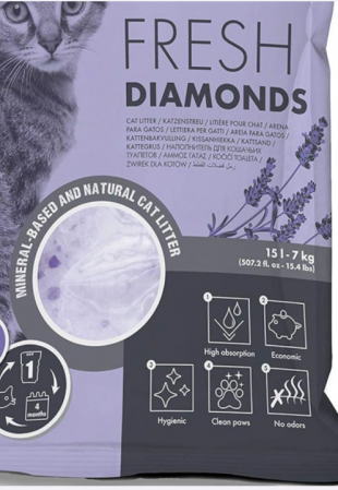 Asternut litiera/ Silicat/ Nisip - Nisip silicat pentru pisici ,M-PETS, FRESH DIAMONDS SILICAT, Lavanda, 15L