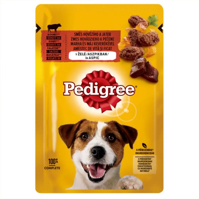Hrana umeda caini - PEDIGREE, XS-XL, Vită, plic hrană umedă câini, (în aspic), 100g