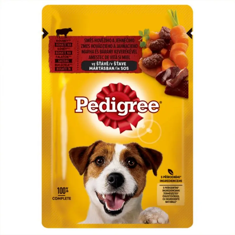 Hrana umeda caini - PEDIGREE, XS-XL, Vită și Miel, plic hrană umedă câini, (în sos), 100g