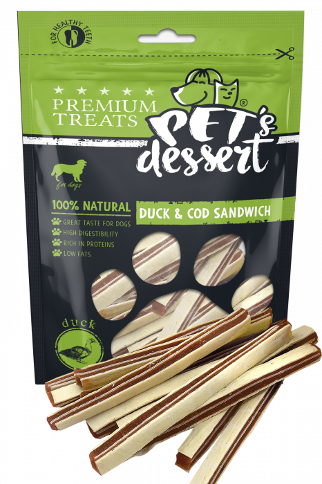 Recompense caini - Pet's Dessert Dog Duck&Cod Sandwich 80G