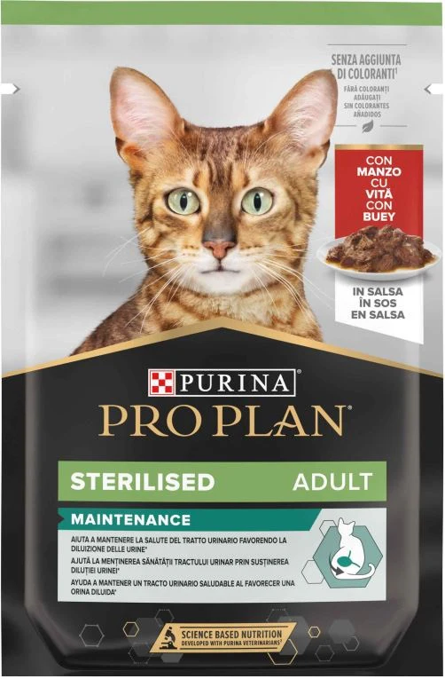 Hrana umeda pisici - PRO PLAN Sterilised Plic hrană umedă pentru pisici, cu Vită 85g
