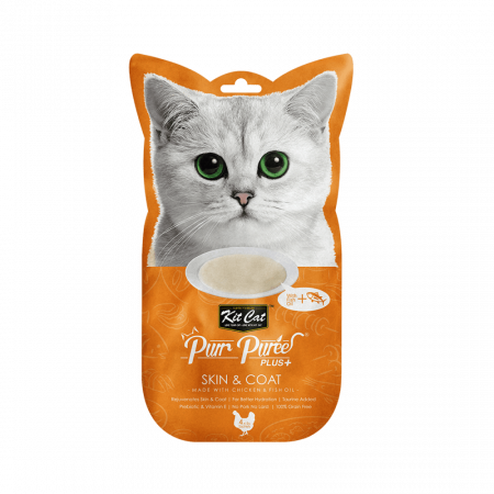 Recompense pisici - Recompense lichde pentru pisici Kit Cat Purr Puree Plus+ Skin & Coat , pui si ulei de peste, 4x15g
