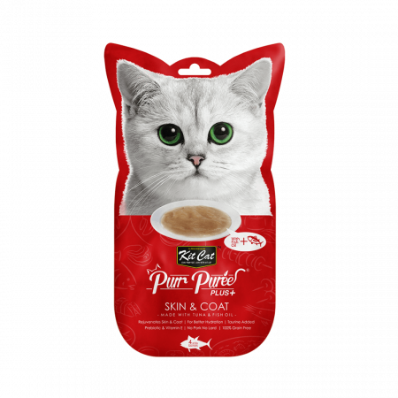 Recompense pisici - Recompense lichde pentru pisici Kit Cat Purr Puree Plus+ Skin & Coat , ton si ulei de peste, 4x15g
