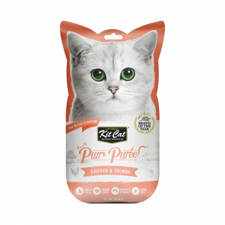 Recompense pisici - Recompense lichde pentru pisici Kit Cat Purr Puree, pui si somon, 4 x 15g