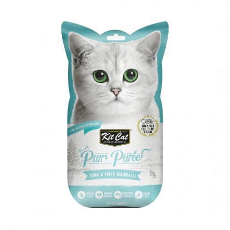 Recompense pisici - Recompense lichde pentru pisici Kit Cat Purr Puree, ton si fibre, Hairball, 4 x 15g