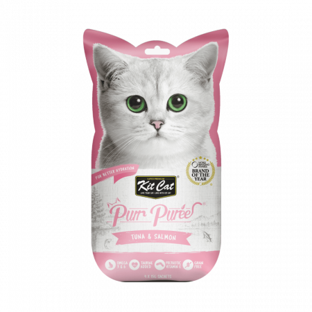 Recompense pisici - Recompense lichde pentru pisici Kit Cat Purr Puree, ton si somon, 4 x 15g
