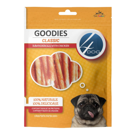 CAINI - Recompense pentru caini 4Dog Classic Chicken Rawhide Stick, 100 g, Goodies