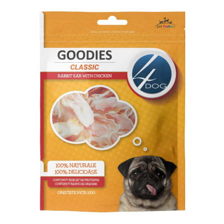 CAINI - Recompense pentru caini 4Dog Classic Rabbit Ear and Chicken, 100 g, Goodies