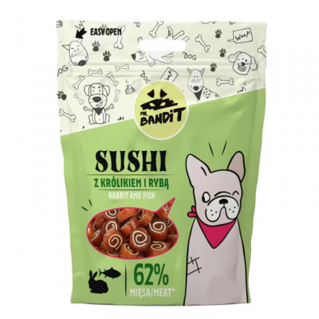 CAINI - Recompense pentru caini Mr. Bandit SUSHI, iepure si peste, 80g