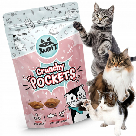 Recompense pisici - Recompense pentru pisici Mr. Bandit CAT Crunchy Pockets, ton si creveti, 40 g