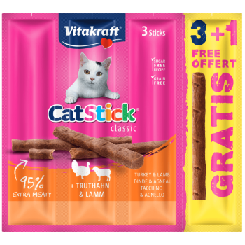 Recompense pisici - Recompense pentru pisici Vitakraft Cat Sticks Curcan/Miel 3+1 PROMO