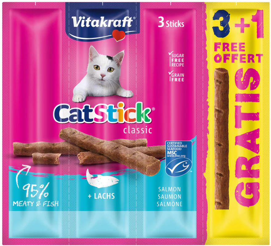 Recompense pisici - Recompense pentru pisici Vitakraft Cat Sticks Somon și Păstrăv, 3+1 PROMO
