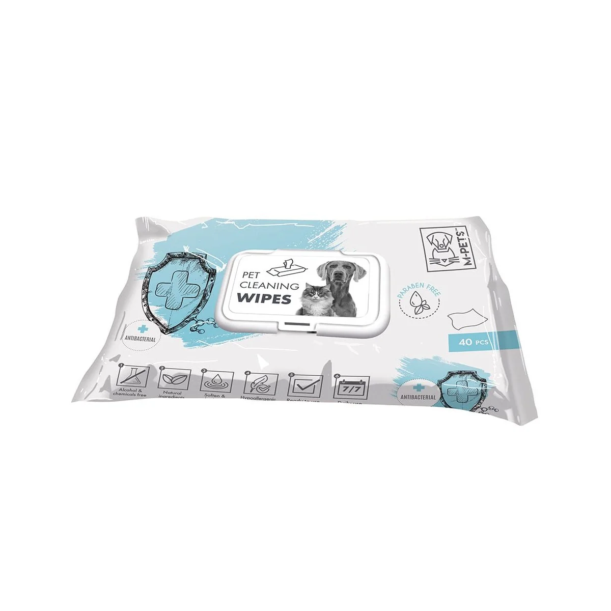 Igiena si ingrijire caini - Servetele M-PETS, antibacteriene, 15x20 cm, 40 buc