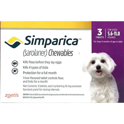 Antiparazitare interne si externe - Simparica Caine 10 mg (2.5 - 5 kg), 3 comprimate