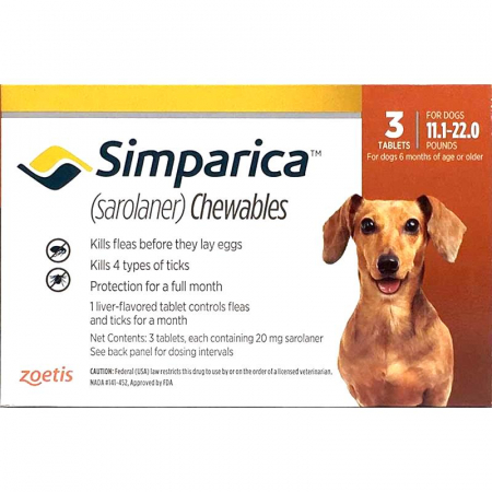 Suplimente caini - Simparica Caine 20 mg (5 - 10 kg), 3 comprimate