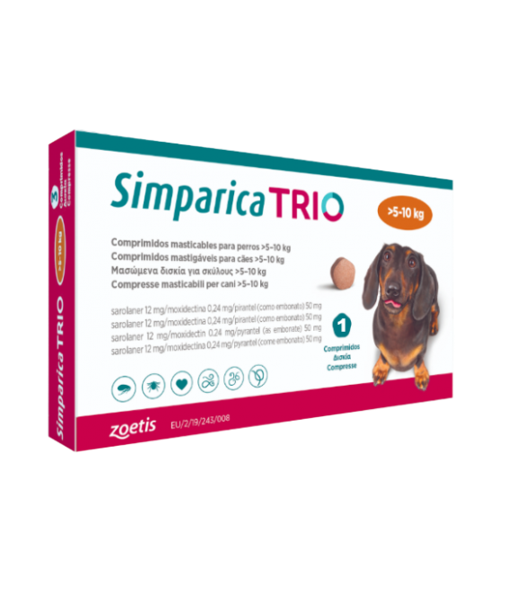 Suplimente caini - Simparica Trio Caini 12 mg (5 - 10 kg) Deparazitare interna si externa, 3 x comprimate masticabile