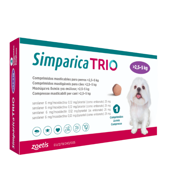 Antiparazitare interne si externe - Simparica Trio Caini 6 mg (2.5 - 5 kg) Deparazitare interna si externa, 3 x comprimate masticabile
