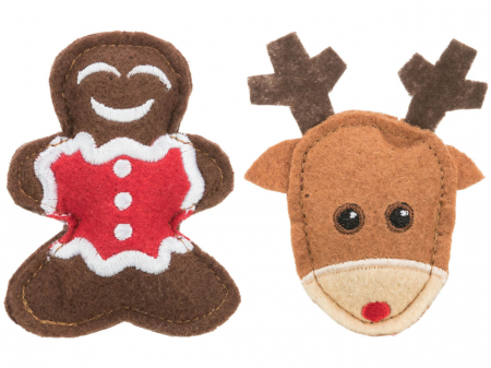 Jucarii pisici - Trixie Set 2 X Jucarii Pentru Pisici, Xmas, Elan Si Turta Dulce, 8 cm