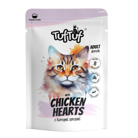 PISICI - TUF TUF CAT- Hrana umeda cu INIMI DE PUI- plic 300G