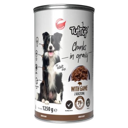 Hrana umeda caini - TUF TUF DOG -Hrana umeda CHUNKS cu VANAT- conserva 1250g