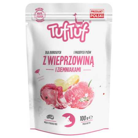 Hrana umeda caini - TUF TUF DOG- Hrana umeda cu PORC si CARTOFI- plic 300g