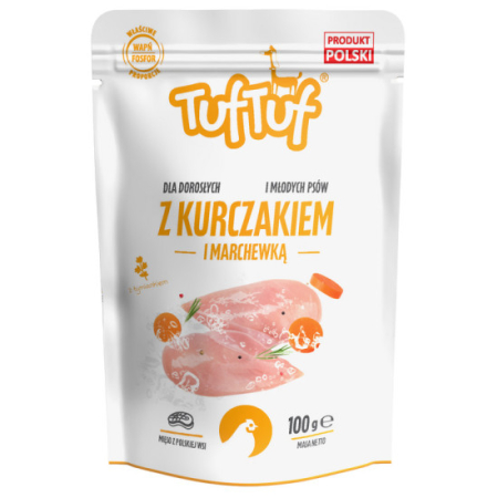 Hrana umeda caini - TUF TUF DOG- Hrana umeda cu PUI si MORCOVI- plic 300g