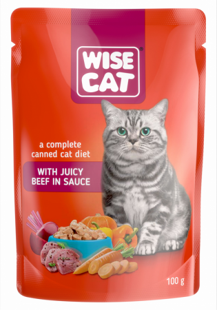 Hrana umeda pisici - Wise cat, hrana umeda pentru pisici cu vita in sos - 24x100 g