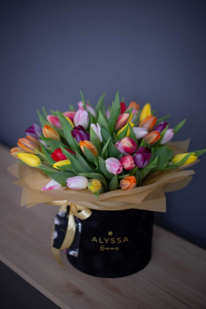 1-8 Martie - Cutie cu Lalele Multicolore