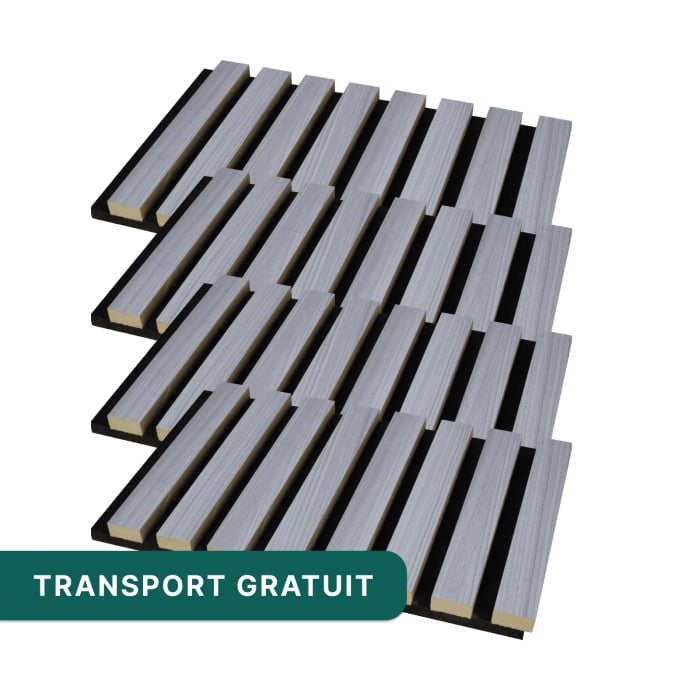 Set 4 panouri riflaj acustic decorativ, mdf si pasla, 260x30x2.1cm,gri deschis [1]