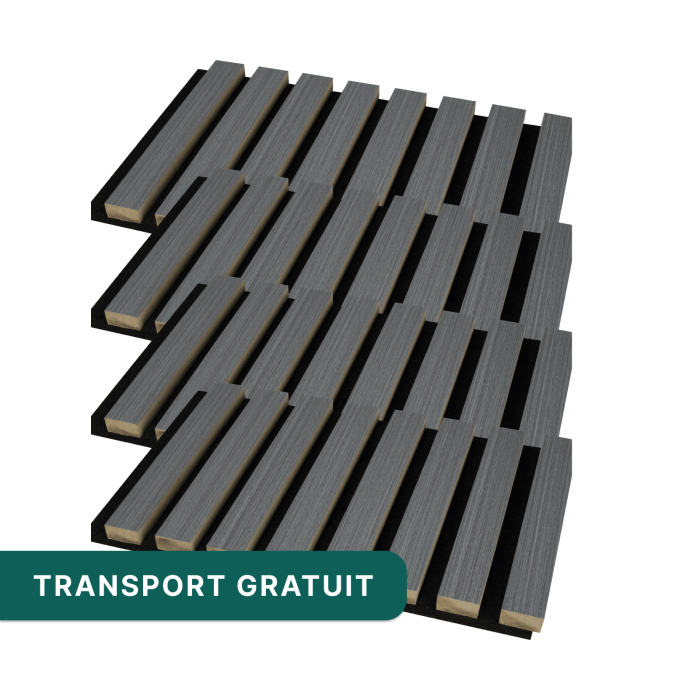 Set 4 panouri riflaj acustic decorativ, mdf si pasla, 260x30x2.1cm,gri inchis [1]