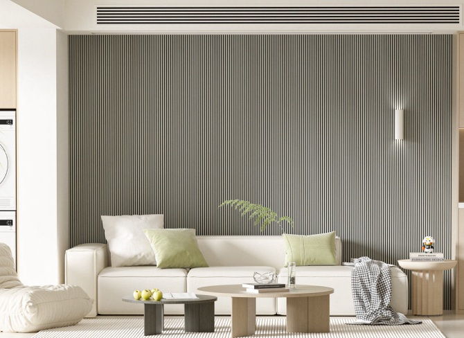 Set 2 panouri riflaj acustic decorativ, mdf si pasla, 260x30x2.1cm,gri [2]