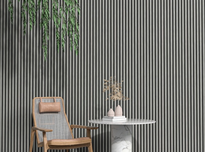 Set 2 panouri riflaj acustic decorativ, mdf si pasla, 260x30x2.1cm,gri inchis [2]