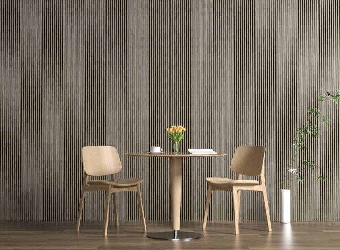 Set 4 panouri riflaj acustic decorativ, mdf si pasla, 260x30x2.1cm,maro [2]