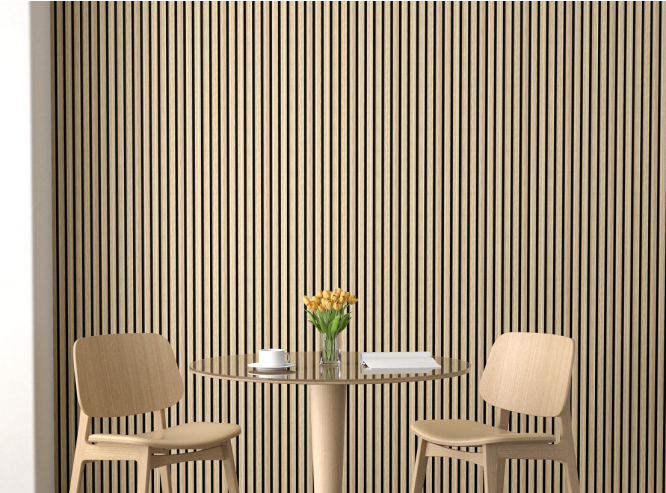 Set 2 panouri riflaj acustic decorativ, mdf si pasla, 260x30x2.1cm,stejar - Copie [2]