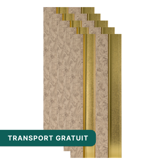 Set 5 panouri decorative, riflaj, polimer rigid, 270x12x2 cm, auriu [1]