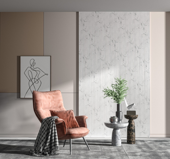 Set 5 panouri decorative, riflaj, polimer rigid,270x12x1cm, argintiu [2]