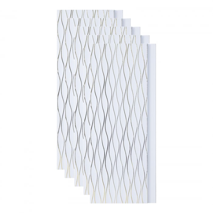 Set 5 panouri decorative, riflaj, polimer rigid,  270x12x1.2cm, alb [1]