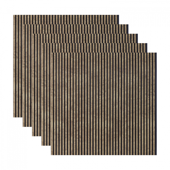 Set 5 panouri decorative, riflaj, polimer rigid, 244 x 30 x 0.6, maro [1]