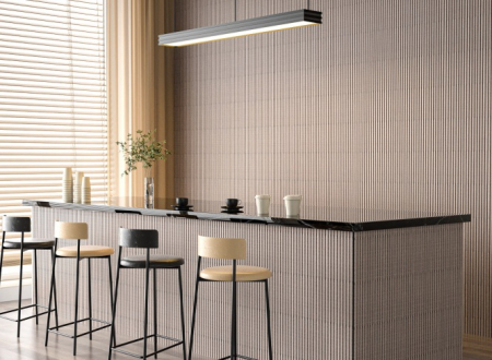 Set 4 panouri riflaj acustic decorativ, mdf si pasla, 260x30x2.1cm,maro deschis [1]